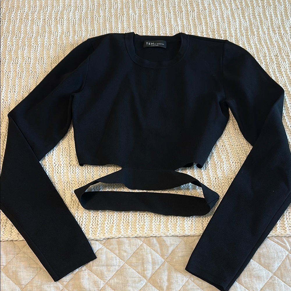 Babaton Aritzia Black Cut Out Crop Blouse